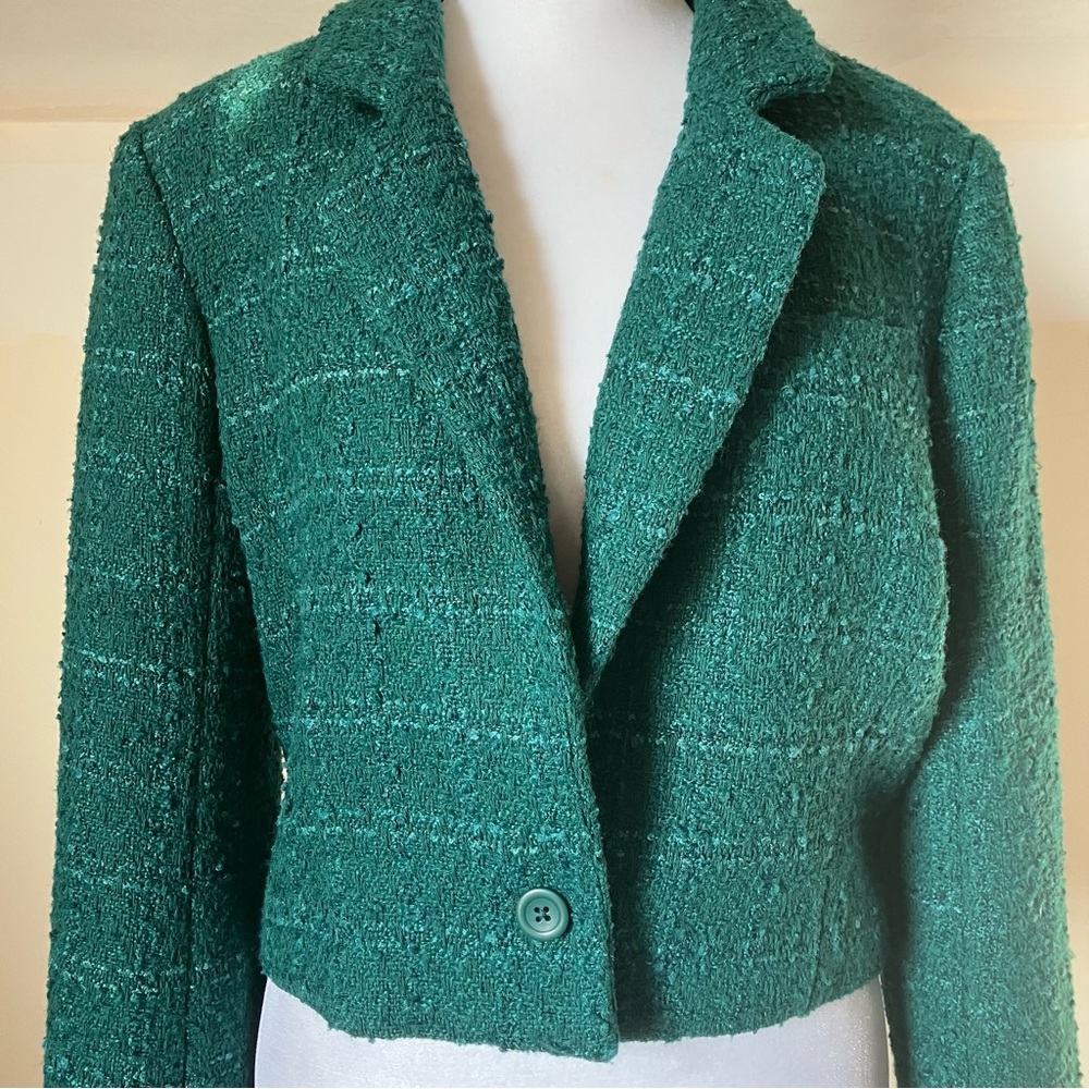 Abercrombie & Fitch Green Tweed Single Breasted Cropped Blazer size Medium - Picture 4 of 10